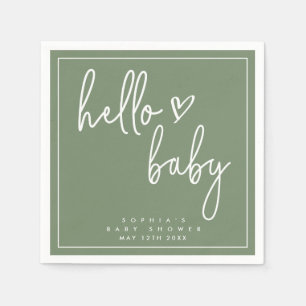 Sage Green Minimalist Modern Boho Baby shower Servet