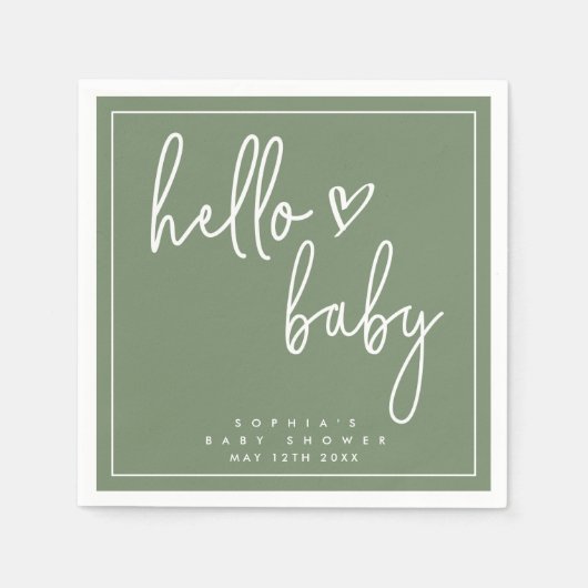 Sage Green Minimalist Modern Boho Baby shower Servet (Voorkant)