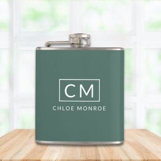 Sage Green Minimalist Modern Monogram Naam Heupfles