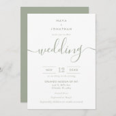 Sage Green Minimalist Modern Script Wedding Kaart (Voorkant / Achterkant)