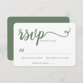 Sage Green Minimalist Modern Script Wedding RSVP Kaartje (Voorkant / Achterkant)