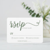 Sage Green Minimalist Modern Script Wedding RSVP Kaartje (Staand voorkant)