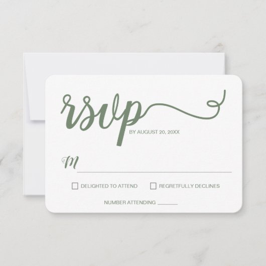 Sage Green Minimalist Modern Script Wedding RSVP Kaartje (Voorkant)