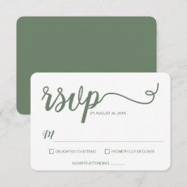 Sage Green Minimalist Modern Script Wedding RSVP Kaartje