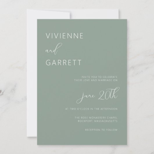 Sage Green Minimalist Modern Simple Wedding Kaart (Voorkant)