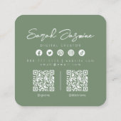 Sage Green Minimalist Moderne Influencer Scannable Vierkante Visitekaartje (Achterkant)