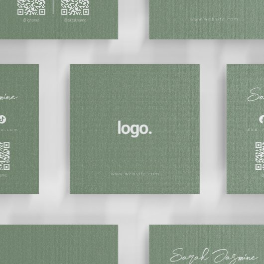 Sage Green Minimalist Moderne Influencer Scannable Vierkante Visitekaartje