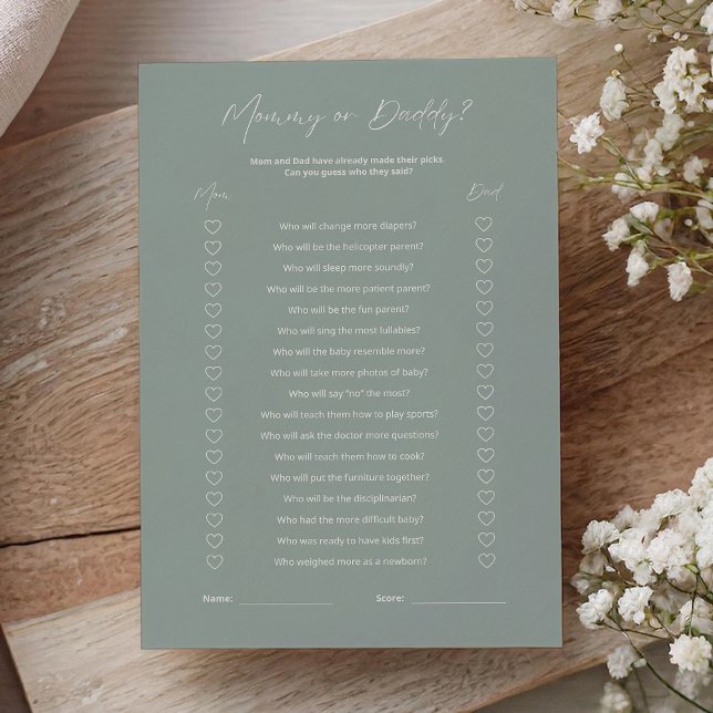 Sage Green Minimalist Mom or Dad Baby Shower Game (Creator heeft geüpload)