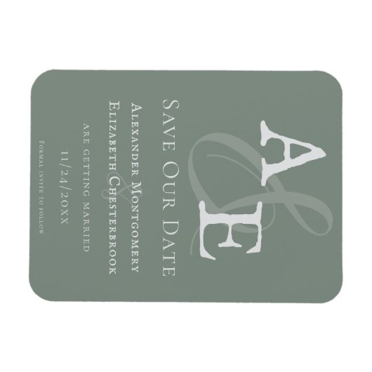 Sage Green Minimalist Monogram Bewaar de datum Magneet (Horizontaal)