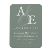 Sage Green Minimalist Monogram Bewaar de datum Magneet (Verticaal)