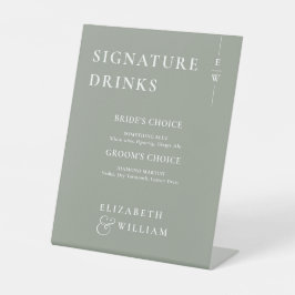 Sage Green Minimalist Monogram Handtekening Drinke Reclamebord Met Voetstuk