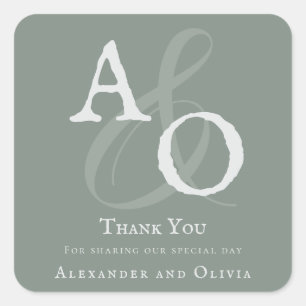 Sage Green Minimalist Monogram Huwelijk Dank u Vierkante Sticker