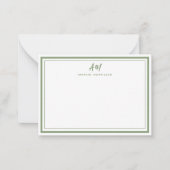 Sage Green Minimalist Monogram Thin & Thick Border Notitiekaartje (Voorkant)