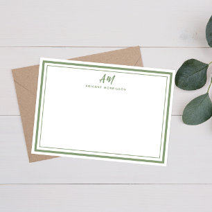Sage Green Minimalist Monogram Thin & Thick Border Notitiekaartje