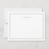 Sage Green Minimalist Monogram Twee Rand 4.25x5.5 Notitiekaartje (Voorkant)