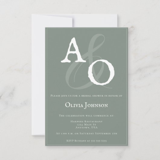 Sage Green Minimalist Monogram Vrijgezellenfeest Kaart (Voorkant)