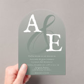 Sage Green Minimalist Monogram Weddenschap Acryl Uitnodigingen (Insitu (Draagbaar))