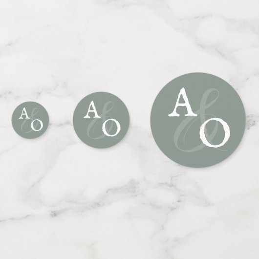 Sage Green Minimalist Monogram Weddenschap Confetti (Voorkanten)