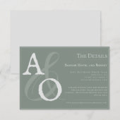 Sage Green Minimalist Monogram Weddenschap Informatiekaartje (Voorkant / Achterkant)