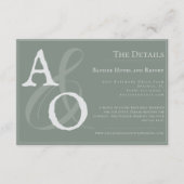 Sage Green Minimalist Monogram Weddenschap Informatiekaartje (Voorkant)