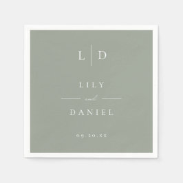 Sage Green Minimalist Monogram Weddenschap Servet