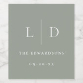 Sage Green Minimalist Monogram Weddenschap Wijn Etiket (Enkel label)