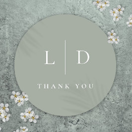 Sage Green Minimalist Monogram Wedding Favoriet Ronde Sticker