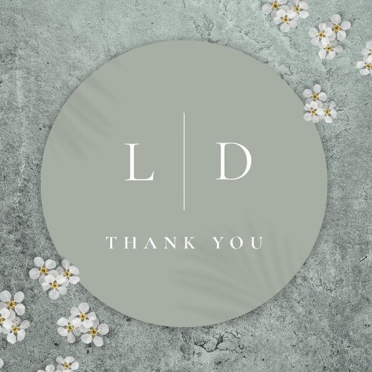 Sage Green Minimalist Monogram Wedding Favoriet Ronde Sticker