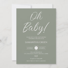 Sage Green Minimalist OH Baby Baby shower Kaart