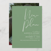 Sage Green Minimalist Photo New Plan Wedding Aankondiging (Voorkant / Achterkant)
