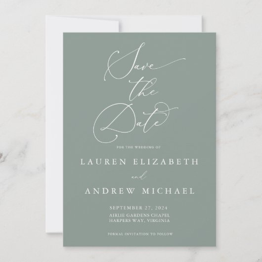 Sage Green Minimalist Save the Date Invitation Kaart (Voorkant)