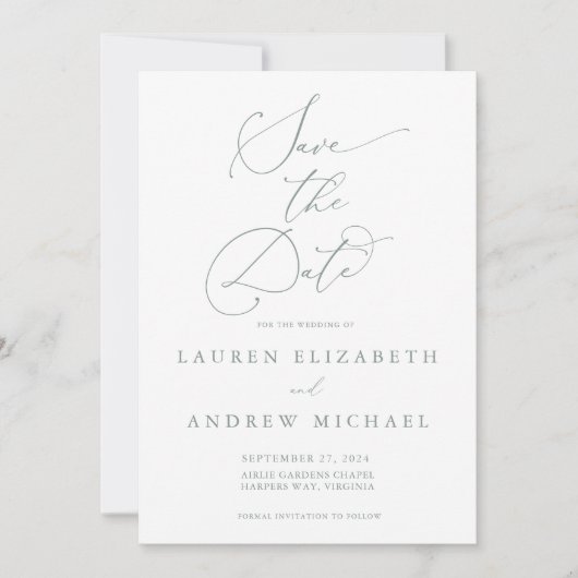 Sage Green Minimalist Save the Date Invitation Kaart (Voorkant)
