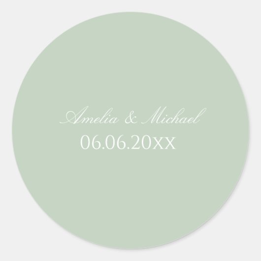 Sage green minimalist save the date ronde sticker (Voorkant)