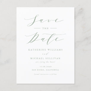 Sage Green Minimalist Script QR Code Save the Date Briefkaart