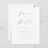 Sage Green Minimalist Script QR Code Save the Date Briefkaart (Voorkant / Achterkant)