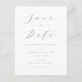 Sage Green Minimalist Script QR Code Save the Date Briefkaart (Voorkant)