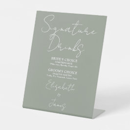 Sage Green Minimalist Script Signature Drinks Reclamebord Met Voetstuk