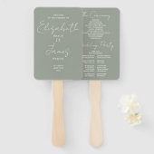 Sage Green Minimalist Script Wedding Program Handwaaier (Voorkant en achterkant)