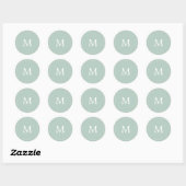 sage green minimalist simpel monogram bruiloft ronde sticker (Vel)