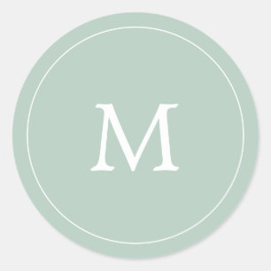 sage green minimalist simpel monogram bruiloft ronde sticker