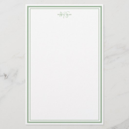 Sage Green Minimalist Simple Monogram Two Border Briefpapier (Voorkant)