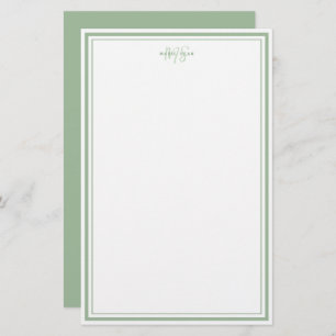 Sage Green Minimalist Simple Monogram Two Border Briefpapier