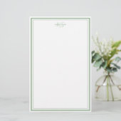 Sage Green Minimalist Simple Monogram Two Border Briefpapier (Staand voorkant)