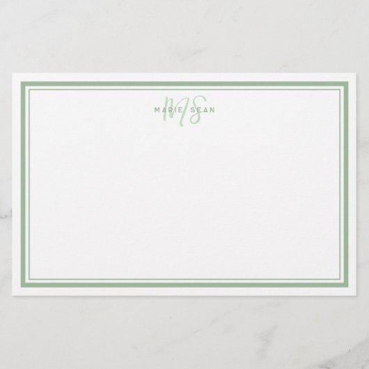 Sage Green Minimalist Simple Monogram Two Border Briefpapier (Voorkant)