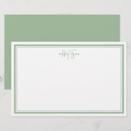 Sage Green Minimalist Simple Monogram Two Border Briefpapier