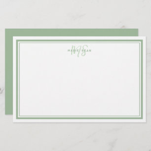 Sage Green Minimalist Simple Monogram Two Border Briefpapier