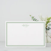 Sage Green Minimalist Simple Monogram Two Border Briefpapier (Staand voorkant)