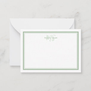 Sage Green Minimalist Simple Monogram Two Border Notitiekaartje