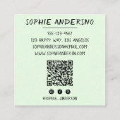 Sage Green Minimalist Skin Studio Qr Code Vierkante Visitekaartje (Achterkant)
