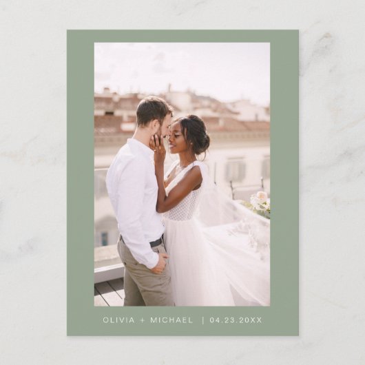 Sage Green Minimalist Sla de datumscriptfoto op Briefkaart (Voorkant)